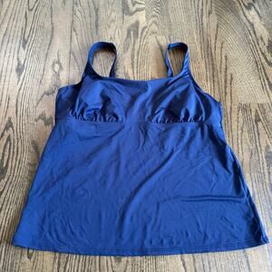 Lands End Womens Solid Navy Blue Underwire Tankini Swim Suit Top Size 16D